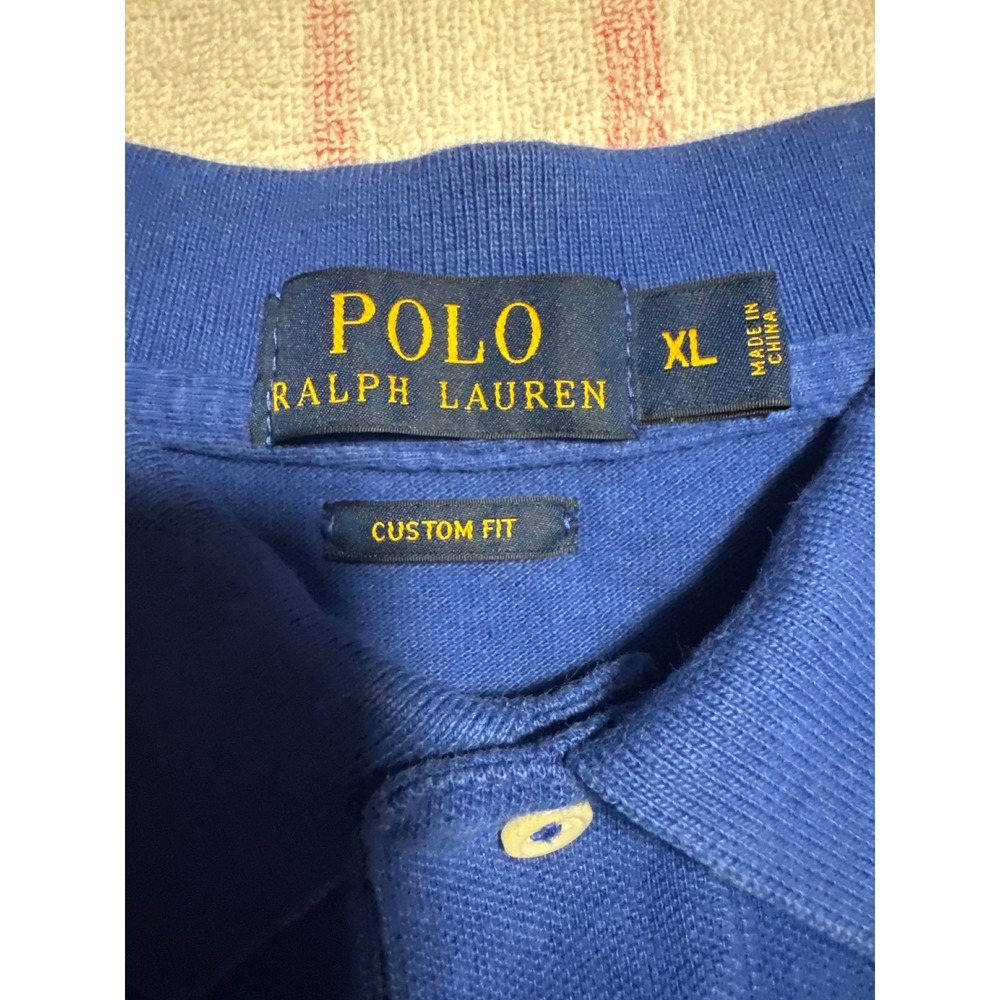 Polo Ralph Lauren Men Blue Custom Fit Polo Shirt Yellow Pony Logo XL - Picture 3 of 4